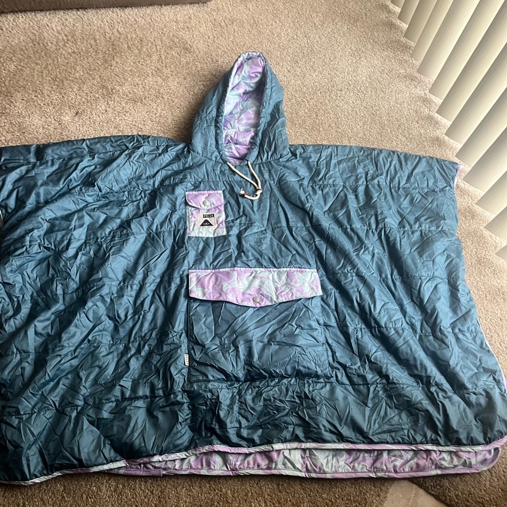 Poler Reversible Teal Hooded Down Poncho